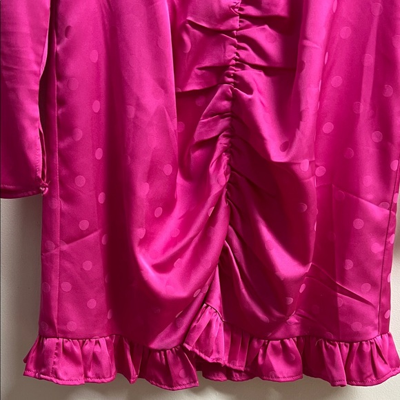 Wayf Barbie Hot Pink Fuchsia Satin Long Sleeve Polka Dot Mini Party Dress Small - Picture 5 of 12
